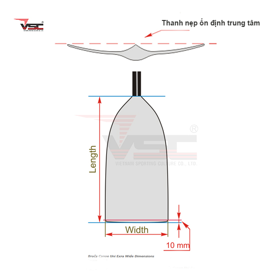 Thanh nẹp ổn định trung tâm và cạnh vát lưỡi mái chèo Brača Canoe Uni Extra Wide - mái chèo đua thuyền, canoe, chèo xuồng nước rút 