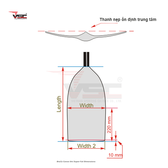 Mái chèo Brača Canoe Uni Super Fat có thanh nẹp ổn định trung tâm và thiết kế cạnh dưới vát mỏng